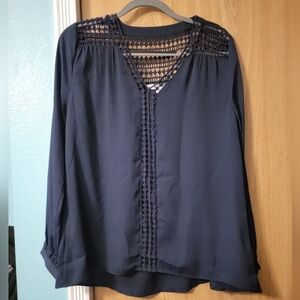 White House Black Market Navy Crochet Blouse